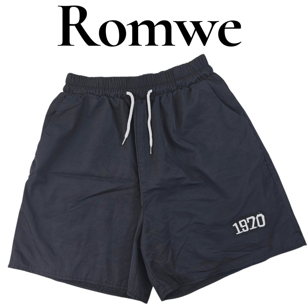 Romwe Athletic Shorts Medium Black Polyester Sporty 1970 Patch‎ Retro Gym Summer